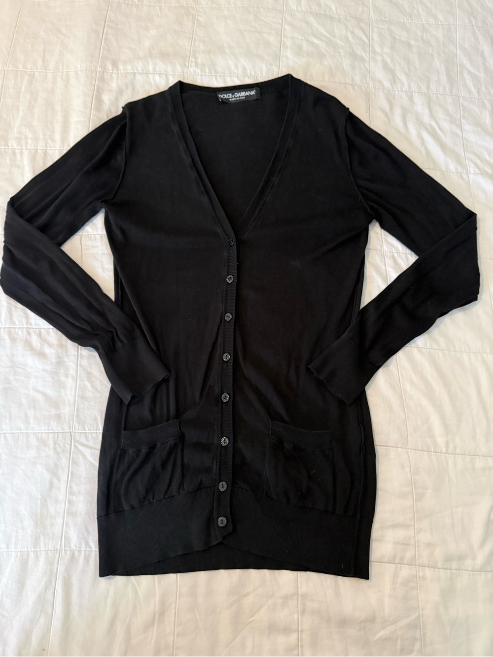 Dolce & Gabbana Silk V Neck Cardigan with Pockets